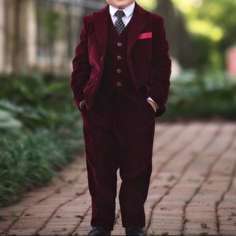 3 piece Burgundy velvet suit